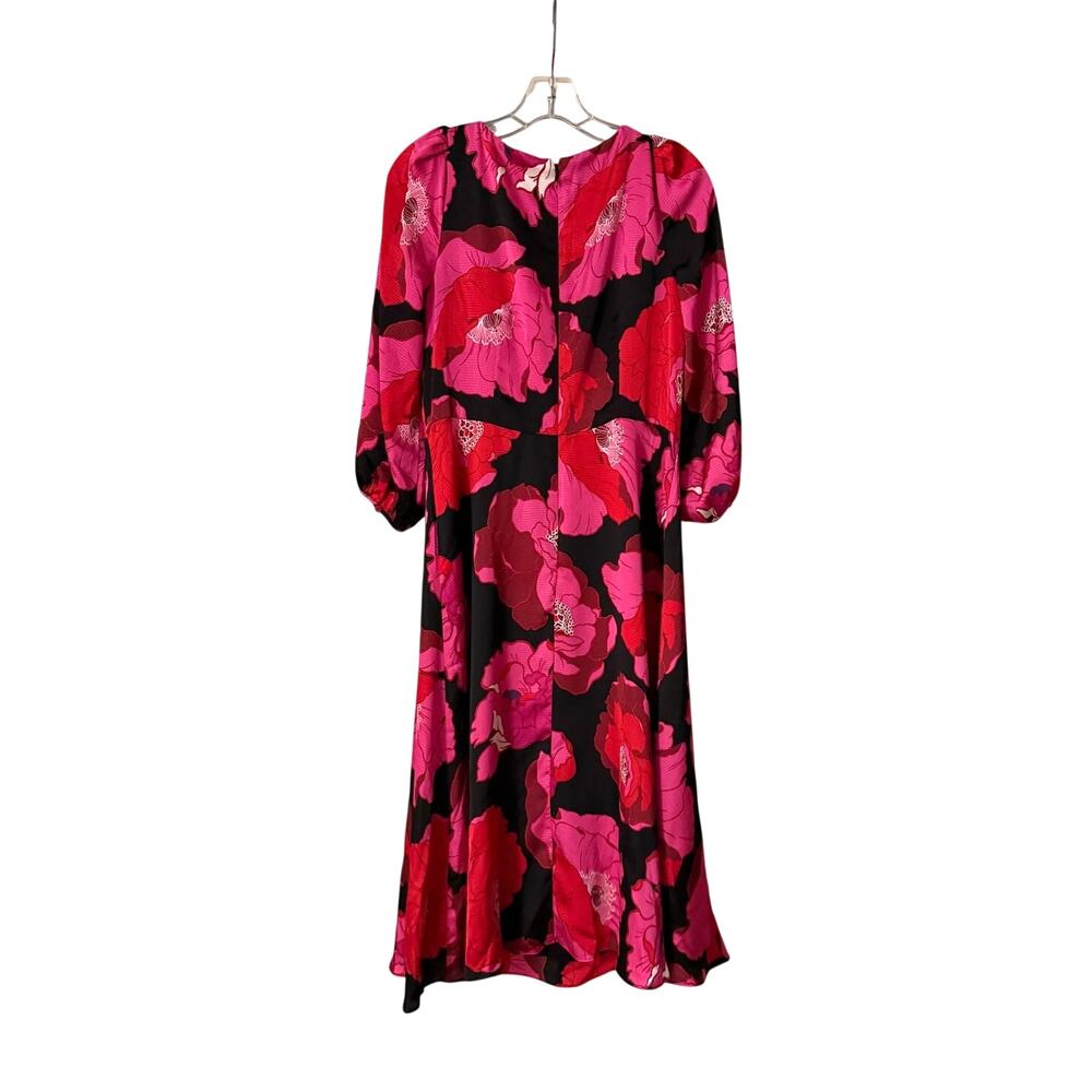 Talbots Black Pink Red Floral Midi Dress Balloon Sleeve Zip Back Size 6 Feminine - Picture 8 of 8